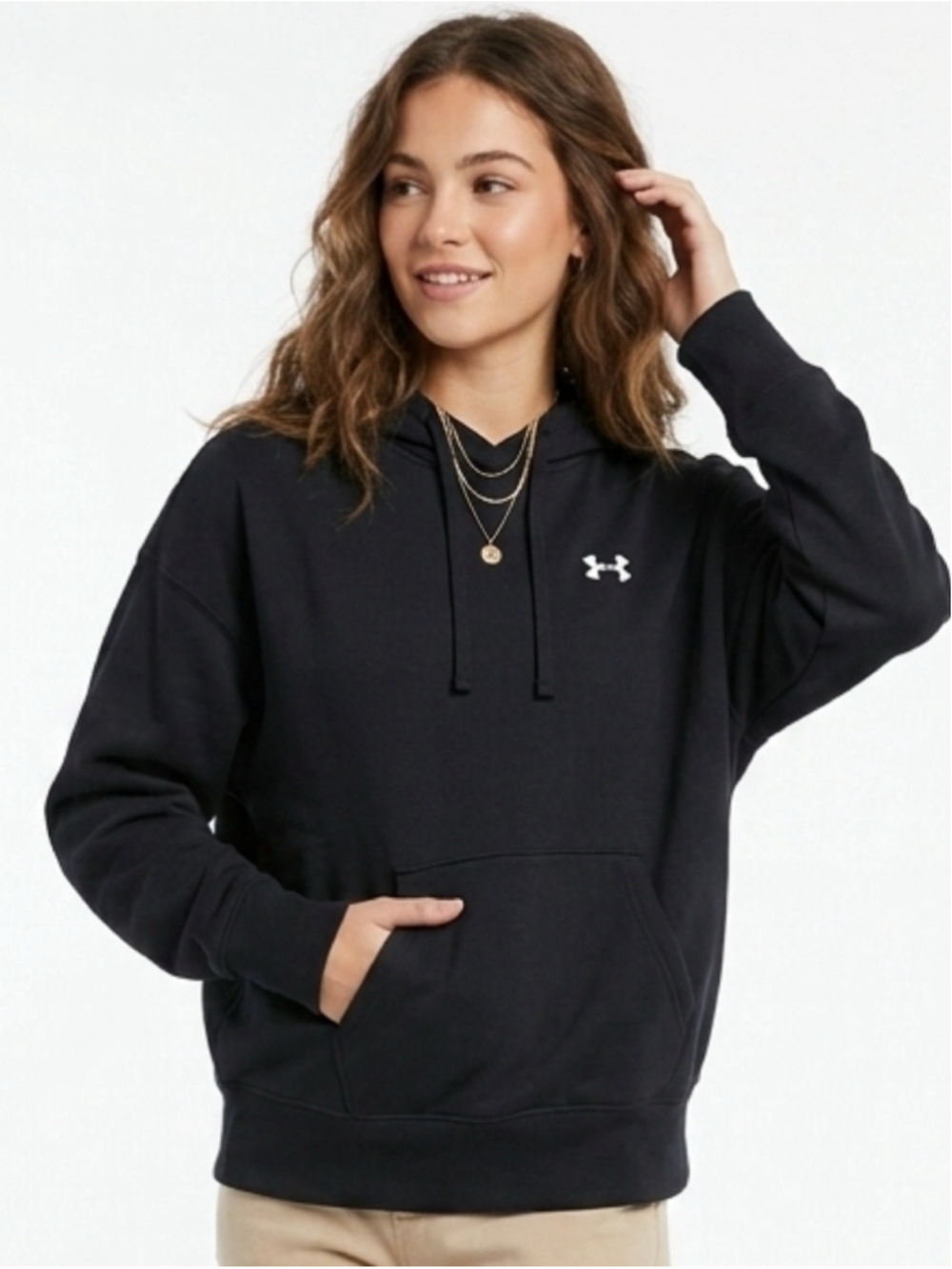 Women's Under Armour Black White Logo Oversized Hoodie Sweatshirt Size XS - 777